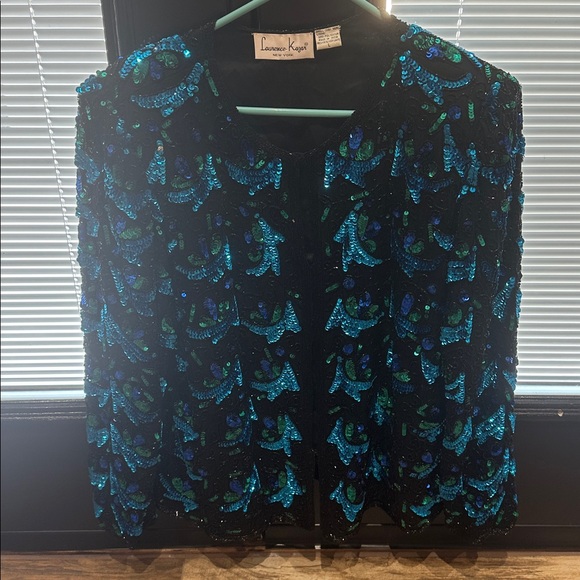 Laurence Kazar Black and Teal Sequin Jacket - Picture 1 of 7